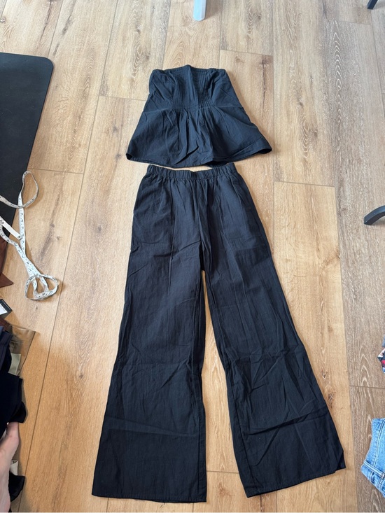 Pants - Black Strapless Smocked Wide-Leg Two-Piece Jumpsuit Size Small